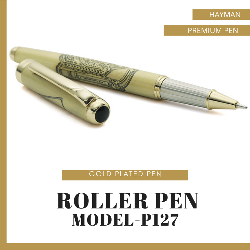 Hayman 24 ct Gold Plated Shri Balaji Hanuman Engraved Roller Ball Pen with Box (P-127)