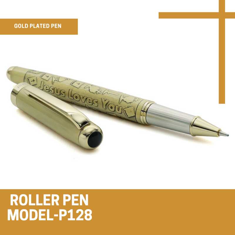 Hayman 24 CT Gold Plated Jesus Loves you Engraved Roller Ball Pen with Box (P-128) - Hayman Pen 
