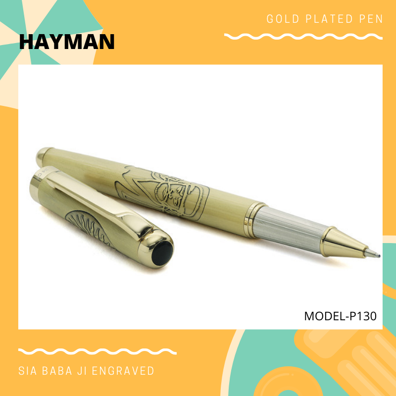 Hayman 24 CT Gold Plated Sia baba ji & om Engraved Roller Ball Pen with Box (P-130) - Hayman Pen 