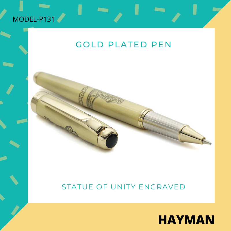 Hayman 24 CT Gold Plated statue of unity Engraved Roller Ball Pen with Box (P-131) - Hayman Pen 