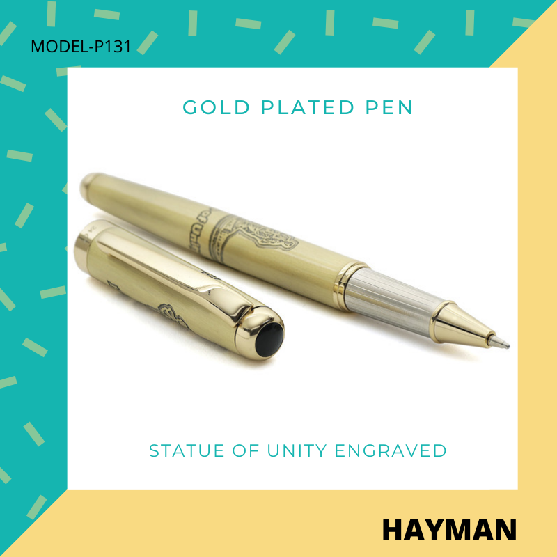 Hayman 24 CT Gold Plated statue of unity Engraved Roller Ball Pen with Box (P-131)