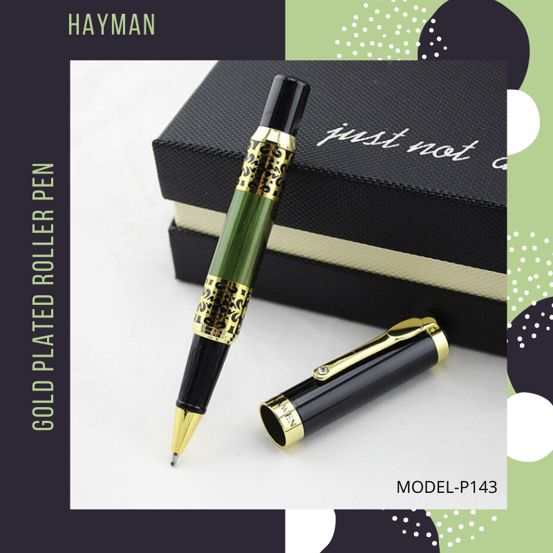 Hayman 24 CT Gold Plated Roller Pen With Box (P-143) - Hayman Pen 