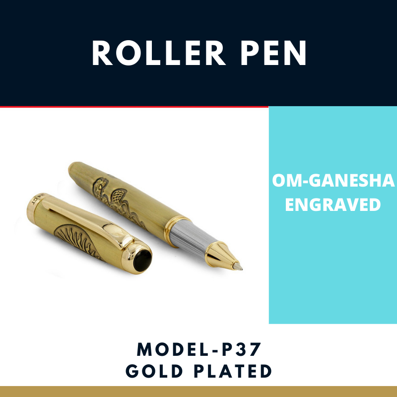 Hayman 24 CT Gold Plated Ganesha & Om Engraved Roller Ball Pen with Box (P-37) - Hayman Pen 
