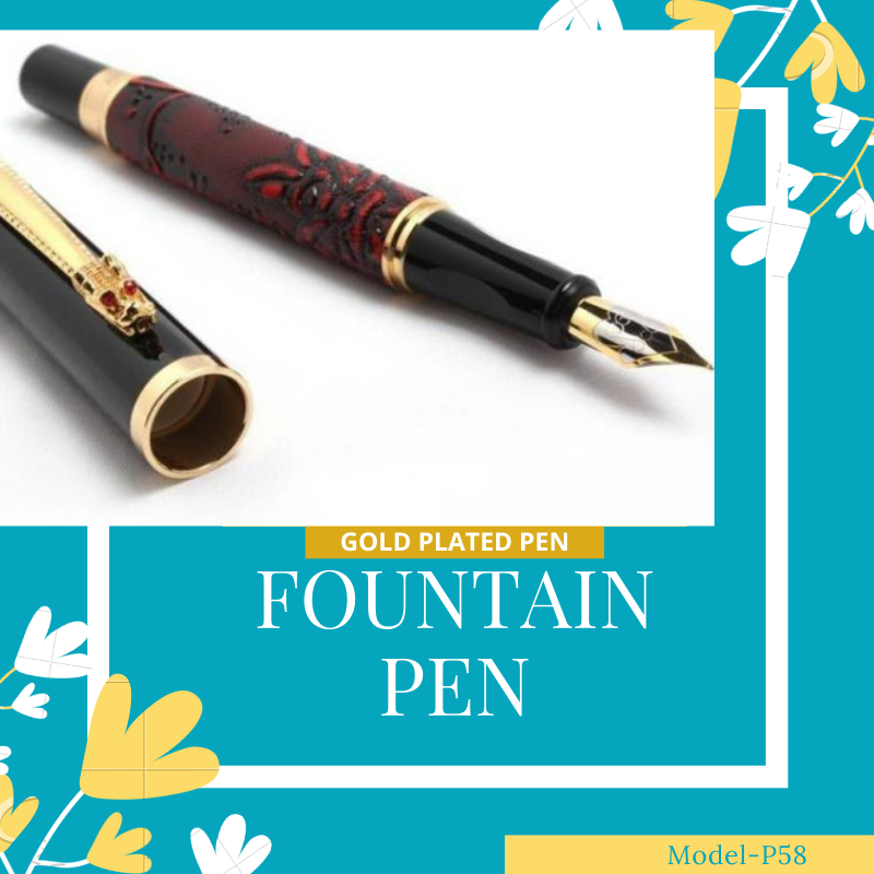 Hayman Dikawen 24 CT Gold Plated Fountain Pen With Box (P-58) - Hayman Pen 
