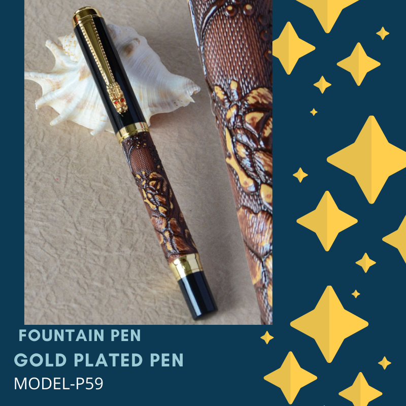Hayman Dikawen 24 CT Gold Plated Fountain Pen With Box (P-59) - Hayman Pen 