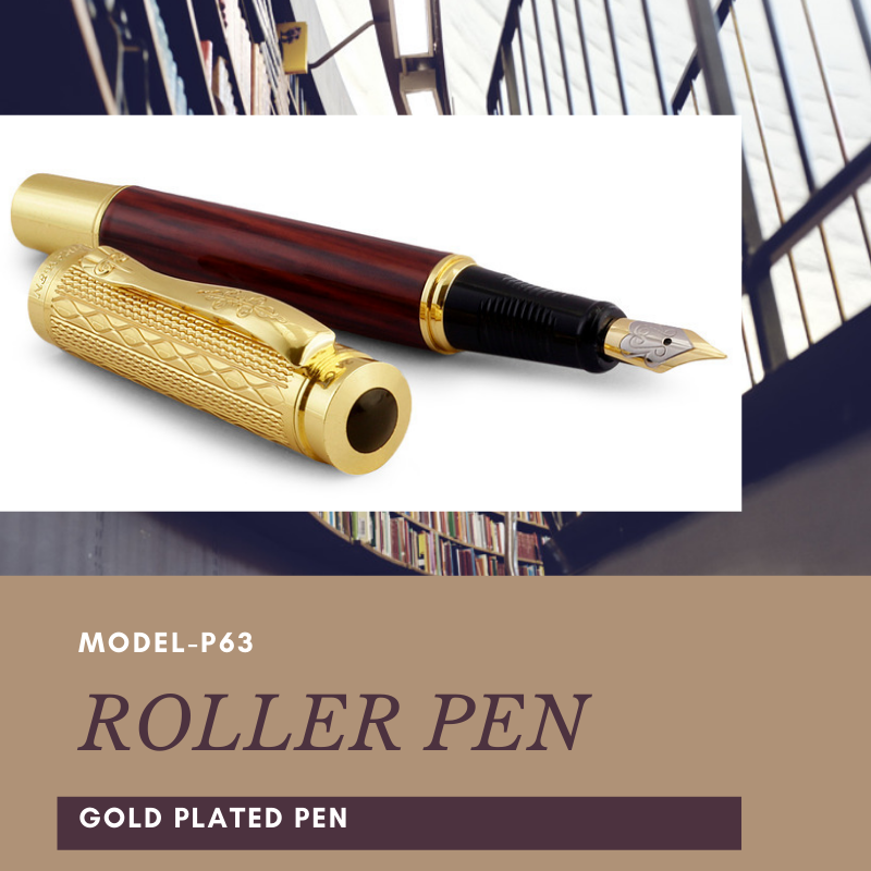 Hayman Dikawen 24 CT Gold Plated Fountain Pen With Box (P-63) - Hayman Pen 