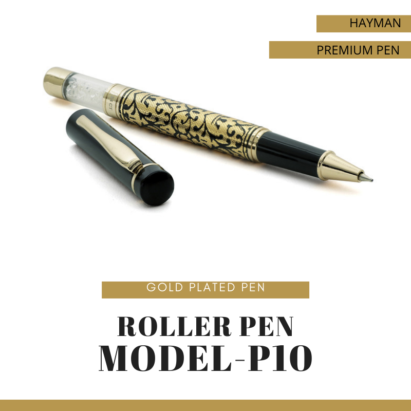 Hayman 24 CT Gold Plated Crystal Designer Roller Ball Pen with Box (P-10) - Hayman Pen 
